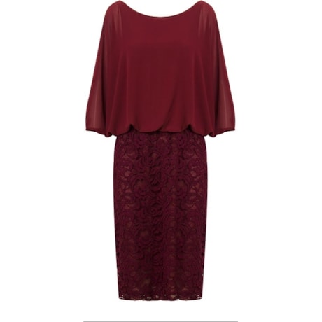 VESTIDO DE FESTA ANTHOLOGIA CURTO BLUSADO CHIFFON SAIA RENDA - MARSALA