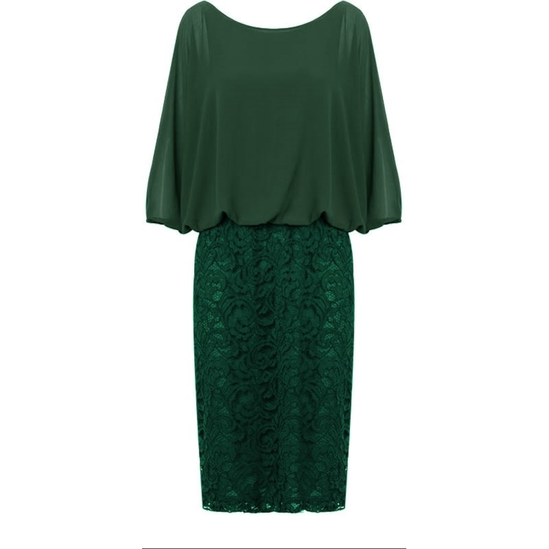 VESTIDO DE FESTA ANTHOLOGIA CURTO BLUSADO CHIFFON SAIA RENDA - VERDE