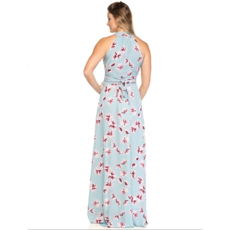 VESTIDO DE FESTA CAPITOLLIUM CETIM FLORAL FAIXA CINTURA - AZUL CLARO VESTIDO DE FESTA CAPITOLLIUM CETIM FLORAL FAIXA CINTURA - AZUL CLARO