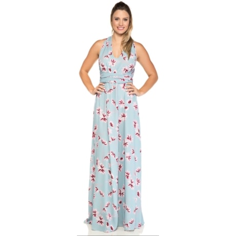 VESTIDO DE FESTA CAPITOLLIUM CETIM FLORAL FAIXA CINTURA - AZUL CLARO VESTIDO DE FESTA CAPITOLLIUM CETIM FLORAL FAIXA CINTURA - AZUL CLARO