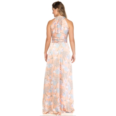VESTIDO DE FESTA CAPITOLLIUM CETIM FLORAL FAIXA CINTURA - SALMÃO VESTIDO DE FESTA CAPITOLLIUM CETIM FLORAL FAIXA CINTURA - SALMÃO