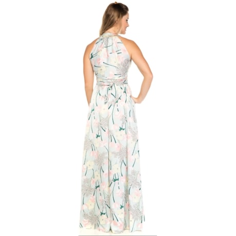 VESTIDO DE FESTA CAPITOLLIUM CETIM FLORAL FAIXA CINTURA - VERDE ÁGUA VESTIDO DE FESTA CAPITOLLIUM CETIM FLORAL FAIXA CINTURA - VERDE ÁGUA