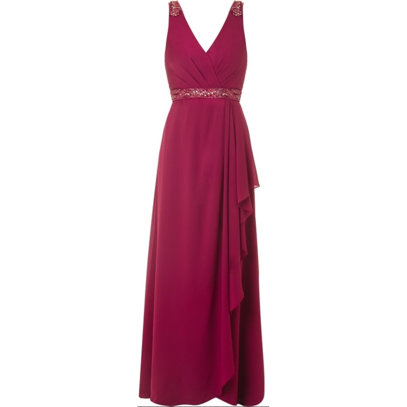 VESTIDO DE FESTA CINTO BORDADO RED CARPET - FÚCSIA