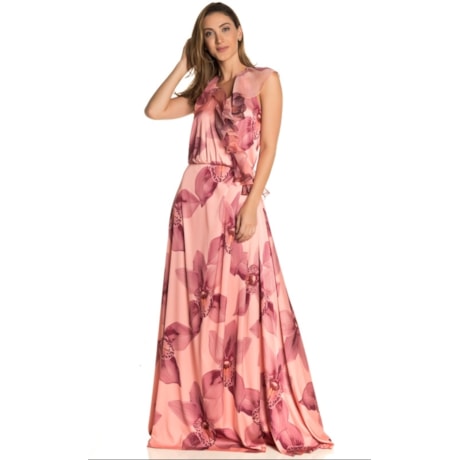 VESTIDO DE FESTA LONGO ALPHORRIA COM BABADO - ROSA