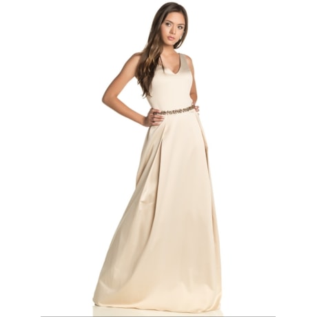 VESTIDO DE FESTA LONGO CHITA CHIC CREPE ACETINADO - BEGE VESTIDO DE FESTA LONGO CHITA CHIC CREPE ACETINADO - BEGE