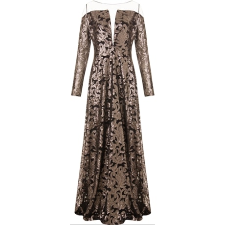 VESTIDO DE FESTA LONGO COM BORDADO ARABESCO EM PAETÊS XIRAZ - PRATA VESTIDO DE FESTA LONGO COM BORDADO ARABESCO EM PAETÊS XIRAZ - PRATA