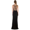 VESTIDO DE FESTA LONGO EM CREPE DE MALHA E TULE BORDADO - PRETO