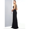VESTIDO DE FESTA LONGO EM CREPE DE MALHA E TULE BORDADO - PRETO