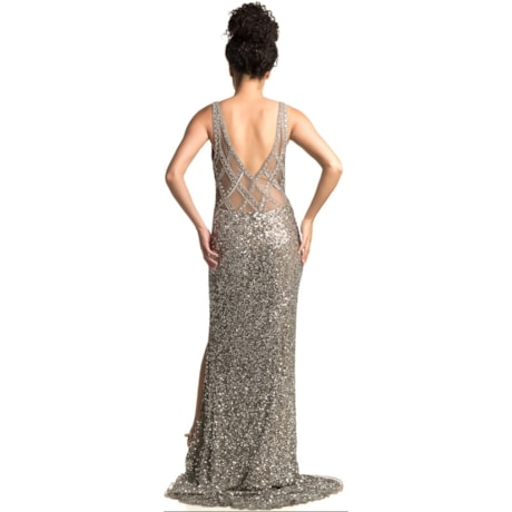 VESTIDO DE FESTA LONGO SCALA DECOTE V BORDADO DE LOSANGOS NAS COSTAS - FENDI VESTIDO DE FESTA LONGO SCALA DECOTE V BORDADO DE LOSANGOS NAS COSTAS - FENDI