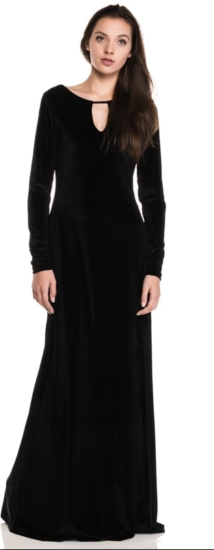 vestido preto veludo longo