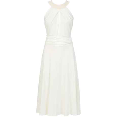 VESTIDO DE FESTA MIDI ALPHORRIA EVASÊ GOLA COLAR BORDADO - OFF WHITE