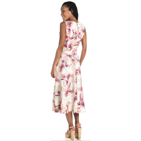 VESTIDO DE FESTA  MIDI ALPHORRIA FLORAL METALIZADO - OFF WHITE