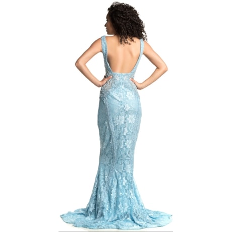VESTIDO DE FESTA SAPHIRE RENDA E BORDADOS - AZUL VESTIDO DE FESTA SAPHIRE RENDA E BORDADOS - AZUL