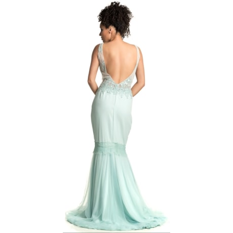 VESTIDO DE FESTA SAPHIRE SEREIA TULE BORDADOS E STRASS - AZUL TIFFANY VESTIDO DE FESTA SAPHIRE SEREIA TULE BORDADOS E STRASS - AZUL TIFFANY
