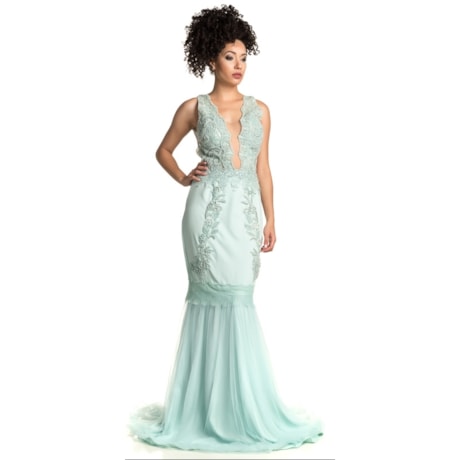 VESTIDO DE FESTA SAPHIRE SEREIA TULE BORDADOS E STRASS - AZUL TIFFANY VESTIDO DE FESTA SAPHIRE SEREIA TULE BORDADOS E STRASS - AZUL TIFFANY