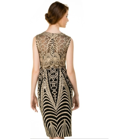 VESTIDO DE FESTA TULE BORDADO CHOLET DECOTE - PRETO