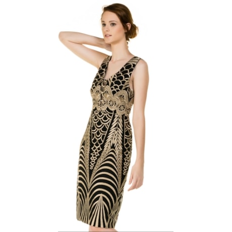 VESTIDO DE FESTA TULE BORDADO CHOLET DECOTE - PRETO