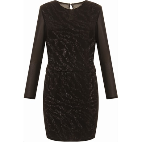 VESTIDO EM CHIFFON BLUSADO COM CRISTAIS - PRETO