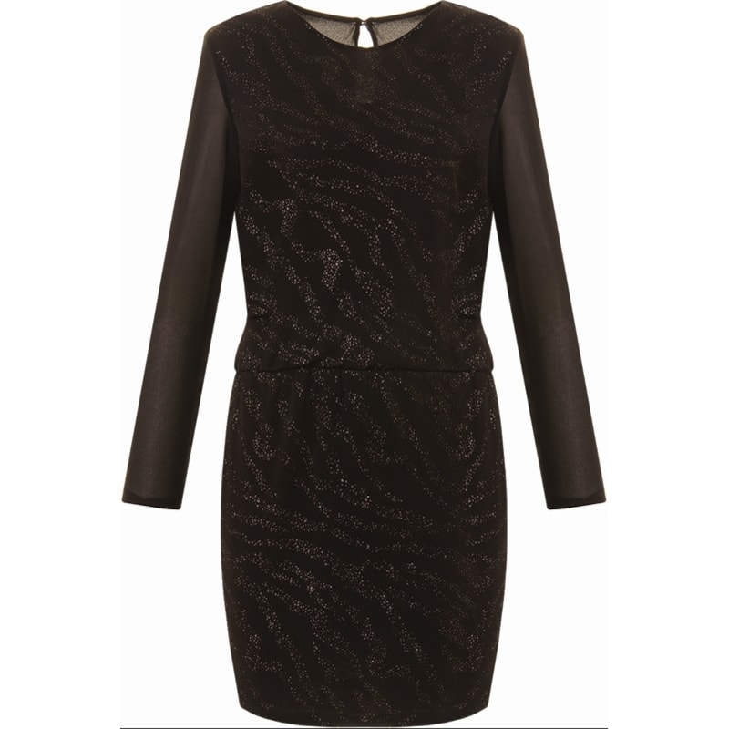 VESTIDO EM CHIFFON BLUSADO COM CRISTAIS - PRETO