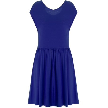 VESTIDO EM MALHA SAIA FRANZIDA ZÍPER COSTAS - AZUL VESTIDO EM MALHA SAIA FRANZIDA ZÍPER COSTAS - AZUL