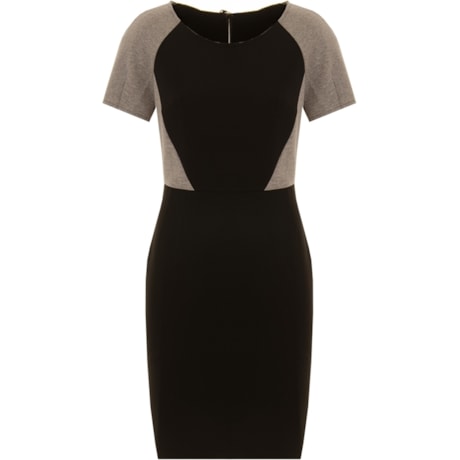 VESTIDO EM NEOPRENE COM RECORTES MESCLA SLEEVE - PRETO