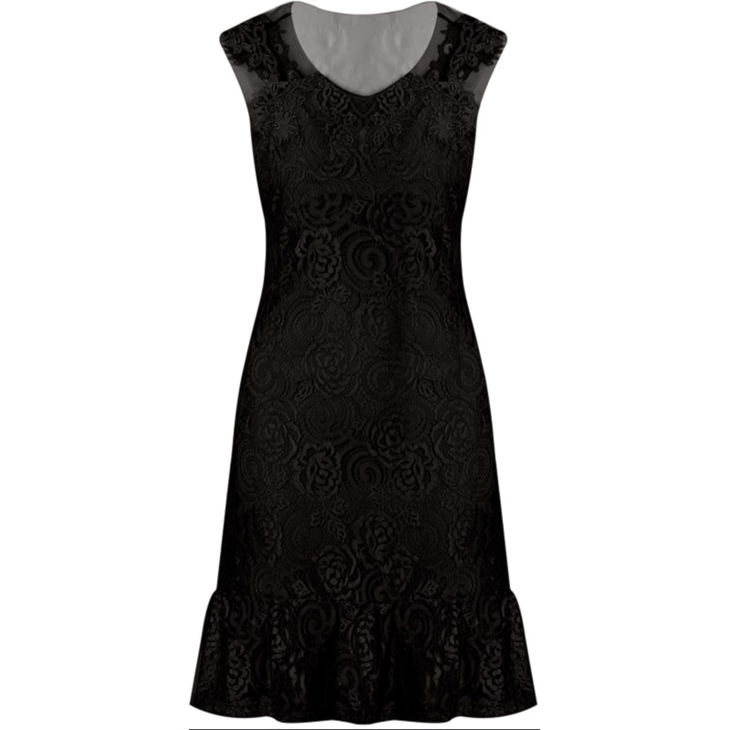 VESTIDO EM RENDA E COSTAS TULE - PRETO VESTIDO EM RENDA E COSTAS TULE - PRETO