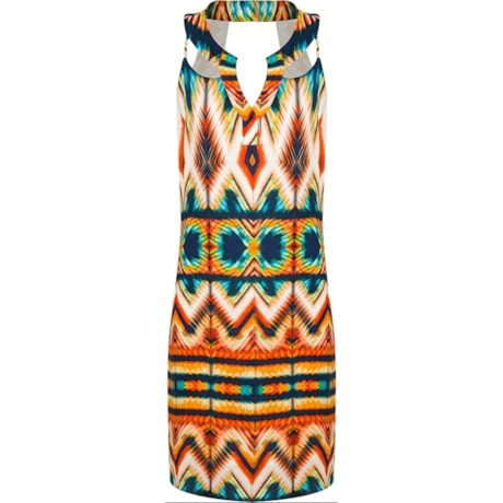 VESTIDO EM VISCOLINHO ESTAMPA ÉTNICA TIE-DYE - LARANJA VESTIDO EM VISCOLINHO ESTAMPA ÉTNICA TIE-DYE - LARANJA