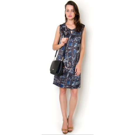 VESTIDO ESTAMP. DECOTE VAZADO - AZUL VESTIDO ESTAMP. DECOTE VAZADO - AZUL