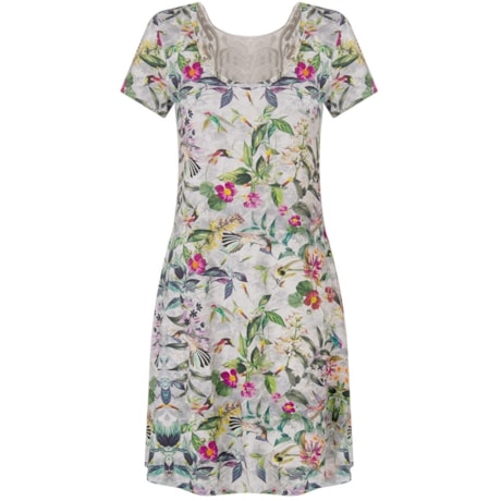 VESTIDO ESTAMPADO COM GUIPURE - CINZA
