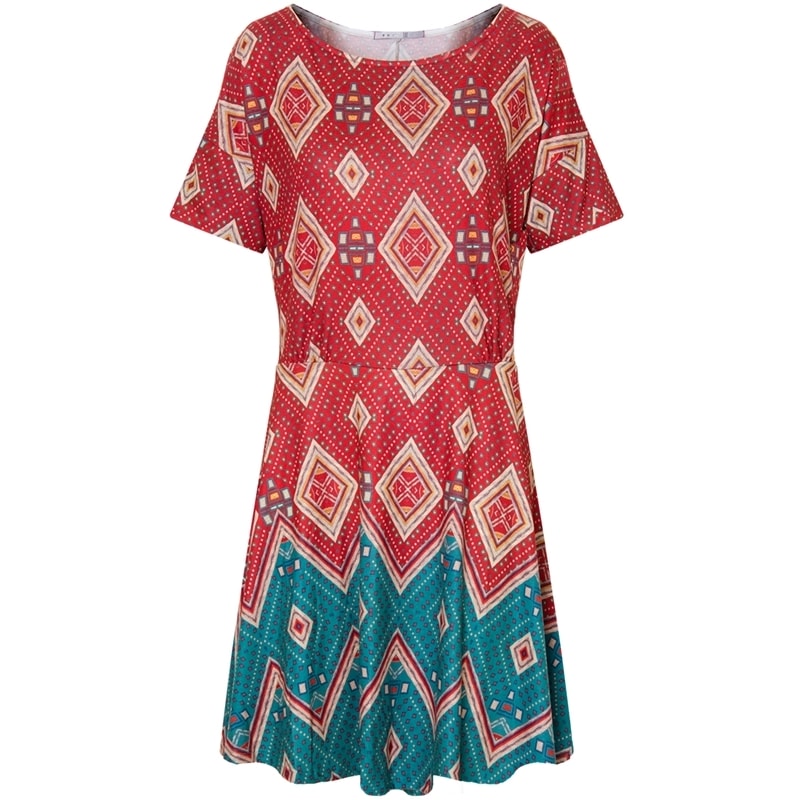VESTIDO ESTAMPADO EVASÊ M/C - LARANJA