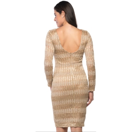VESTIDO  FESTA CHOLET  CURTO M/L TEXTURA DECOTE V COSTAS - NUDE VESTIDO  FESTA CHOLET  CURTO M/L TEXTURA DECOTE V COSTAS - NUDE