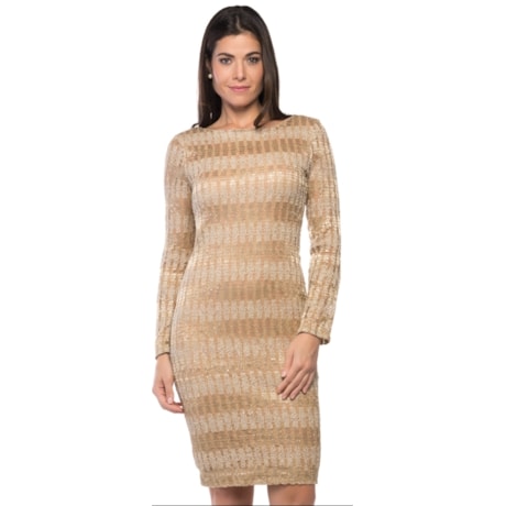 VESTIDO  FESTA CHOLET  CURTO M/L TEXTURA DECOTE V COSTAS - NUDE VESTIDO  FESTA CHOLET  CURTO M/L TEXTURA DECOTE V COSTAS - NUDE