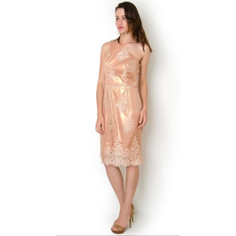 VESTIDO FESTA RENDA METALIZADA 1 OMBRO - NUDE VESTIDO FESTA RENDA METALIZADA 1 OMBRO - NUDE