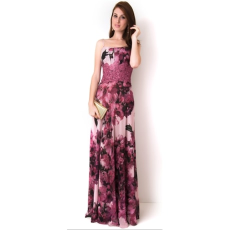 VESTIDO FLORAL GUIPURE - ROSA ANTIGO