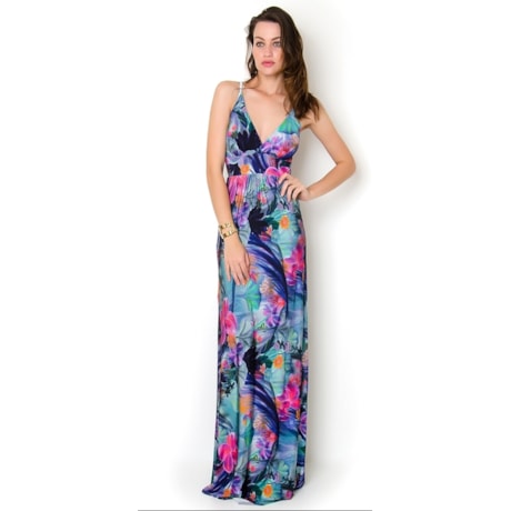 VESTIDO LG. ESTAMPA FLORAL DIGITAL - AZUL