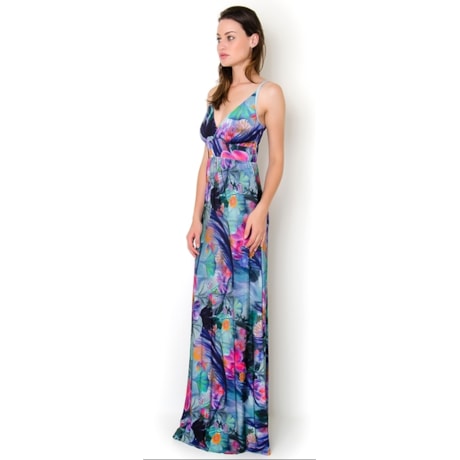 VESTIDO LG. ESTAMPA FLORAL DIGITAL - AZUL