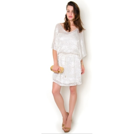 VESTIDO LGTE CETIM DEVORÊ - OFF WHITE