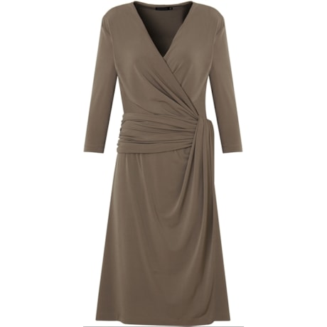 VESTIDO LGTE DRAPEADO MANGAS 3/4 - KHAKI VESTIDO LGTE DRAPEADO MANGAS 3/4 - KHAKI