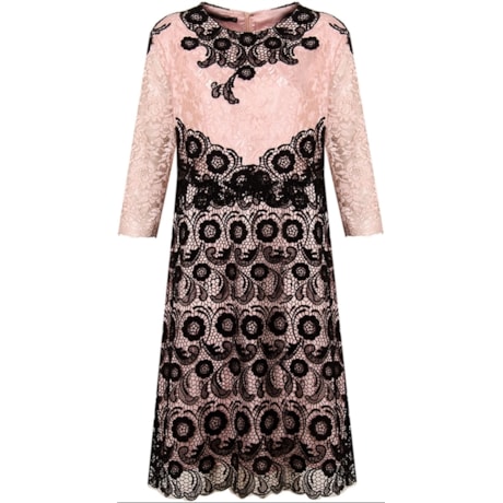 VESTIDO LGTE E RENDA COM DETALHE GUIPURE M 3/4 - ROSA