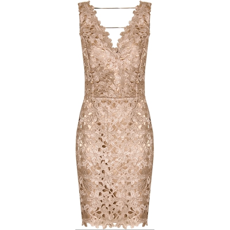 VESTIDO LGTE RENDA GUIPURE - NUDE