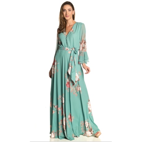 VESTIDO LONGO AMISSIMA PSICODELIC VERDE - VERDE VESTIDO LONGO AMISSIMA PSICODELIC VERDE - VERDE