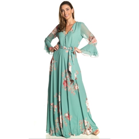 VESTIDO LONGO AMISSIMA PSICODELIC VERDE - VERDE VESTIDO LONGO AMISSIMA PSICODELIC VERDE - VERDE