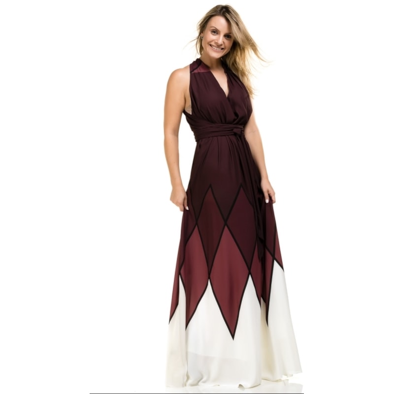 VESTIDO LONGO BICOLOR CONFESSION - VINHO