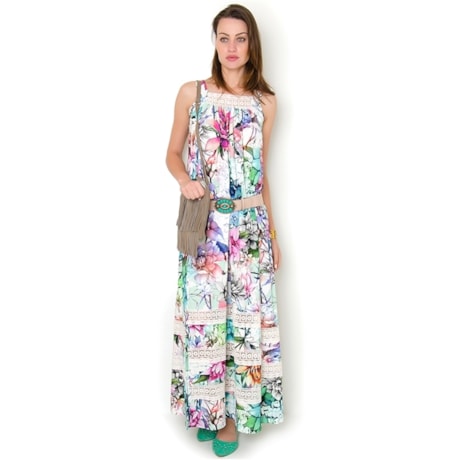 VESTIDO LONGO C/ RENDA - FLORAL