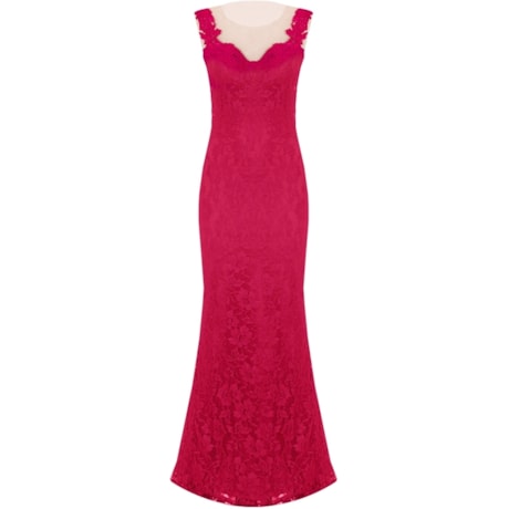 VESTIDO LONGO C/ RENDA/ TULE E GUIPURE CROPPED - PINK VESTIDO LONGO C/ RENDA/ TULE E GUIPURE CROPPED - PINK