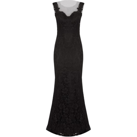 VESTIDO LONGO C/ RENDA/ TULE E GUIPURE CROPPED - PRETO VESTIDO LONGO C/ RENDA/ TULE E GUIPURE CROPPED - PRETO