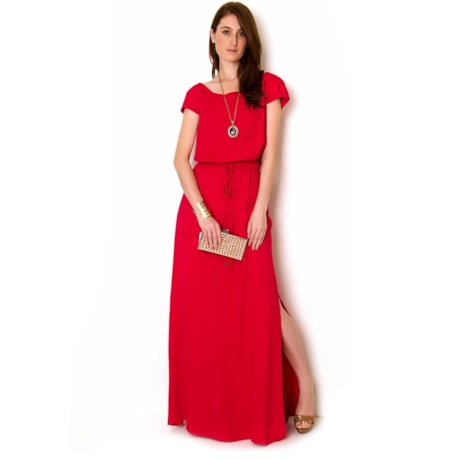 VESTIDO LONGO CREPE AMARRAÇÃO - PINK