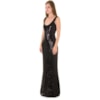 VESTIDO LONGO DE FESTA BORDADO EM PAETES LADRILHO - PRETO