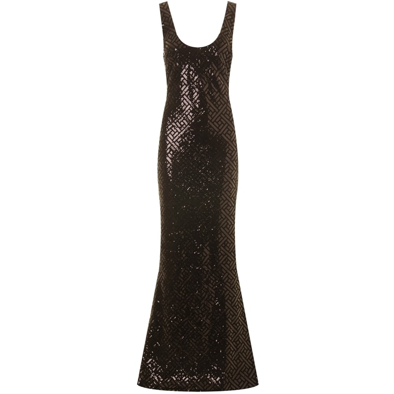 VESTIDO LONGO DE FESTA BORDADO EM PAETES LADRILHO - PRETO