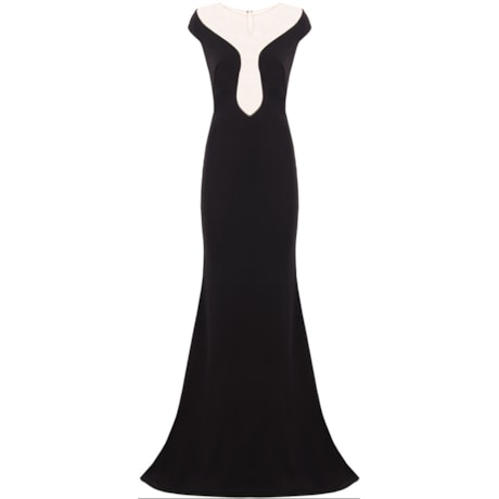 VESTIDO LONGO DECOTE PROFUNTO FRENTE E COSTAS EM TULE ANGELINE - PRETO VESTIDO LONGO DECOTE PROFUNTO FRENTE E COSTAS EM TULE ANGELINE - PRETO